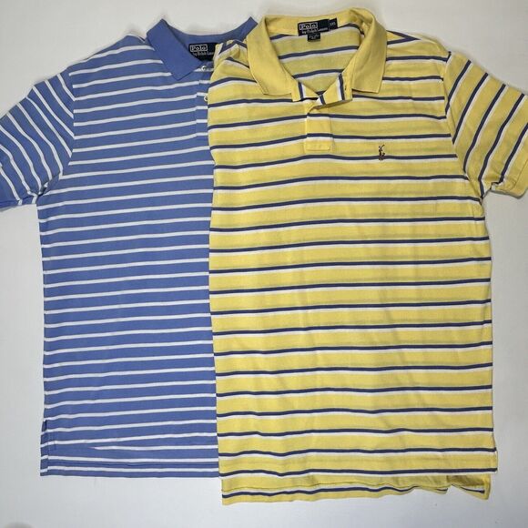 Lot Of Polo Ralph Lauren Polo Shirt Mens Size 2XL Striped Yellow Blue Color Pony - Picture 1 of 14